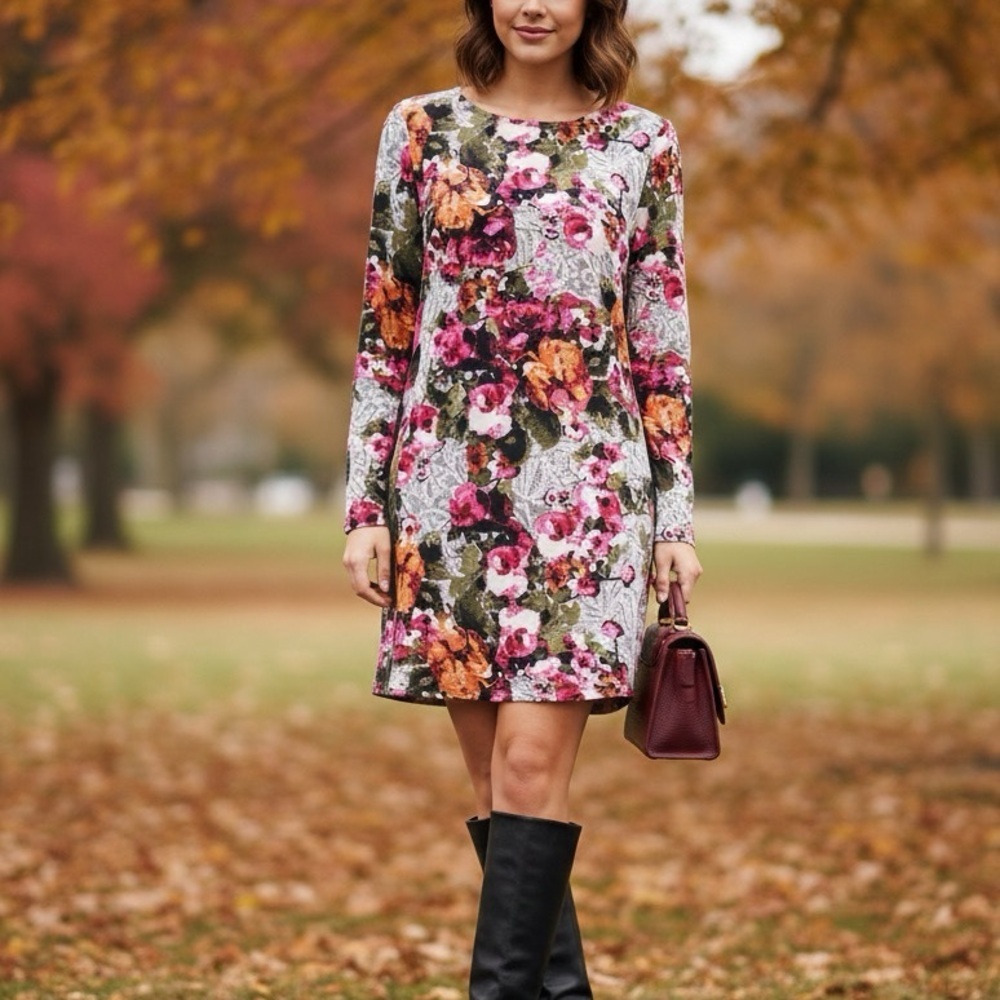 Wayf Pixelated Floral Paisley Long Sleeved Shift Dress